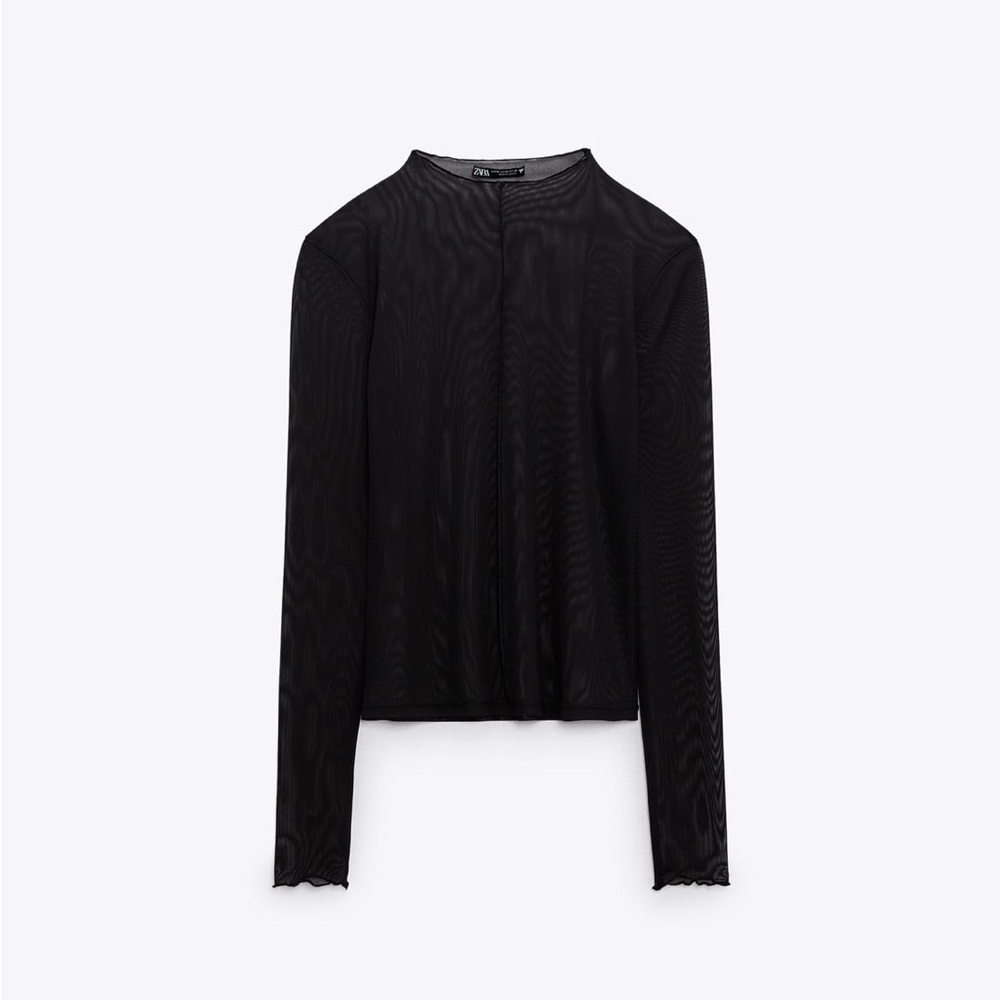 Zara Seamed Tulle Top in Black Size Large